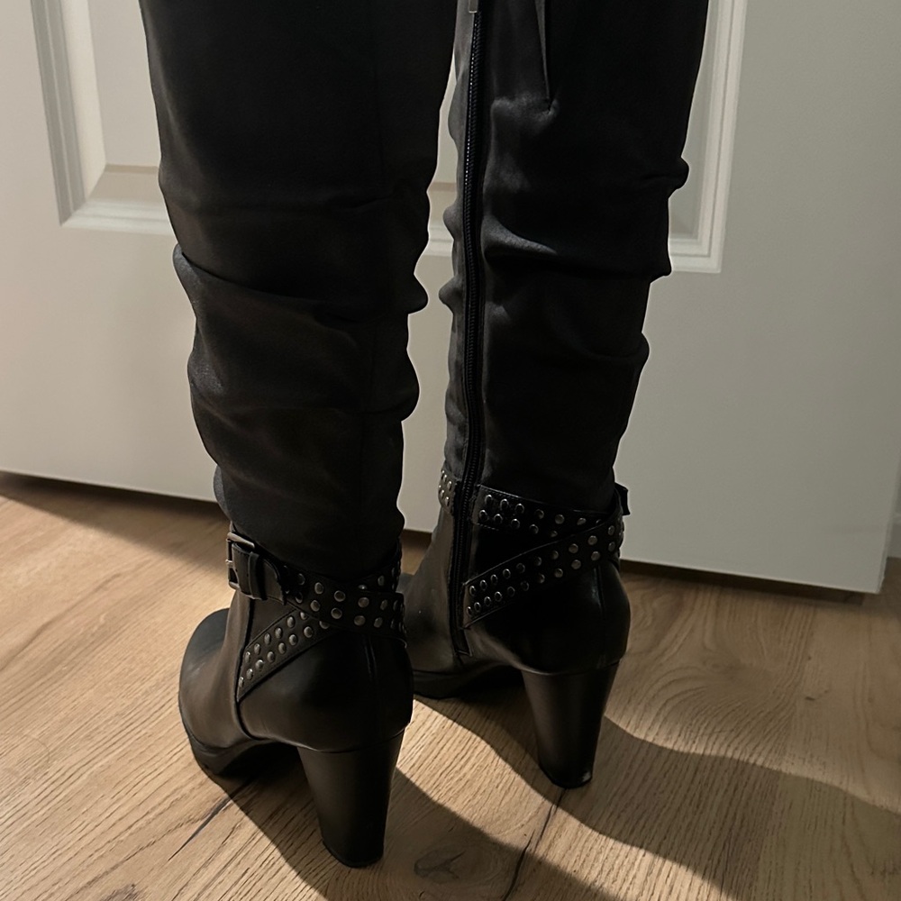 American Living Dark Heeled Boots with Buckle and Studs